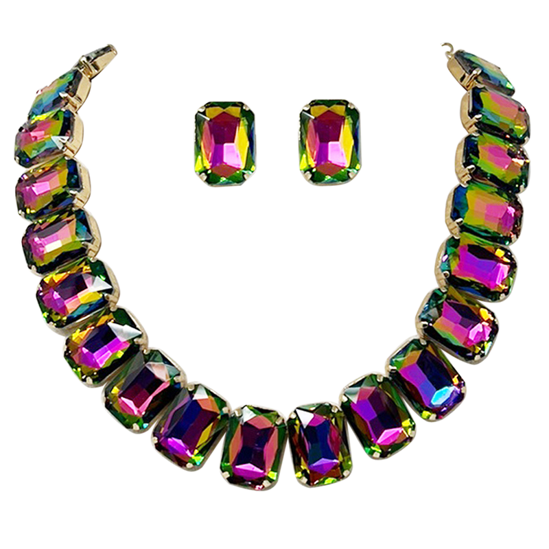 Emerald Cut Vitrail Necklace Earing Bracelet Set