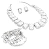 Stunning And Colorful Emerald Cut Crystal Rhinestone Statement Necklace Earrings Bridal Gift Set, 16.5"+3" Extender