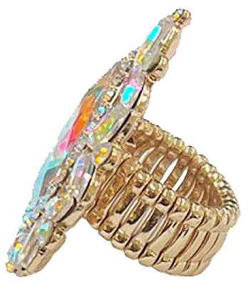 Stunning Large Statement Teardrop Glass Crystal Rhinestone Stretch Band Cocktail Ring, 2"