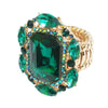Stunning Statement Emerald Cut Crystal Stretch Band Cocktail Ring, 1.37" (Green Crystal Gold Tone)