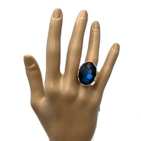 Statement Oval Crystal Stretch Cocktail Ring (Gold Tone Peach Crystal)