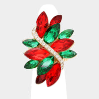 Dazzling Crystal Marquis Leaf Cluster Statement Stretch Cocktail Ring