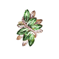 Dazzling Crystal Marquis Leaf Cluster Statement Stretch Cocktail Ring (Green With Pink Crystal Gold Tone)