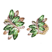 Dazzling Crystal Marquis Leaf Cluster Statement Stretch Cocktail Ring (Green With Pink Crystal Gold Tone)