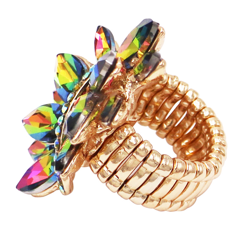 Dazzling Crystal Marquis Leaf Cluster Statement Stretch Cocktail Ring