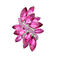 Dazzling Crystal Marquis Leaf Cluster Statement Stretch Cocktail Ring (Rose Pink Crystal Silver Tone)