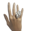 Dazzling Crystal Marquis Leaf Cluster Statement Stretch Cocktail Ring (Green With Pink Crystal Gold Tone)