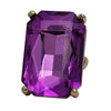 Stunning Emerald Cut Glass Crystal Statement Stretch Band Cocktail Ring,1.5" (Purple Crystal Gold Tone)