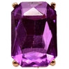 Stunning Emerald Cut Glass Crystal Statement Stretch Band Cocktail Ring,1.5" (Purple Crystal Gold Tone)