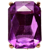 Stunning Emerald Cut Glass Crystal Statement Stretch Band Cocktail Ring,1.5" (Purple Crystal Gold Tone)