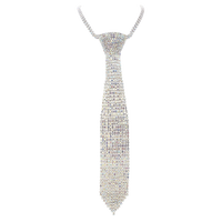 Stunning Crystal Rhinestone Necktie Necklace, 18"+3" Extender (AB Crystal Silver Tone)