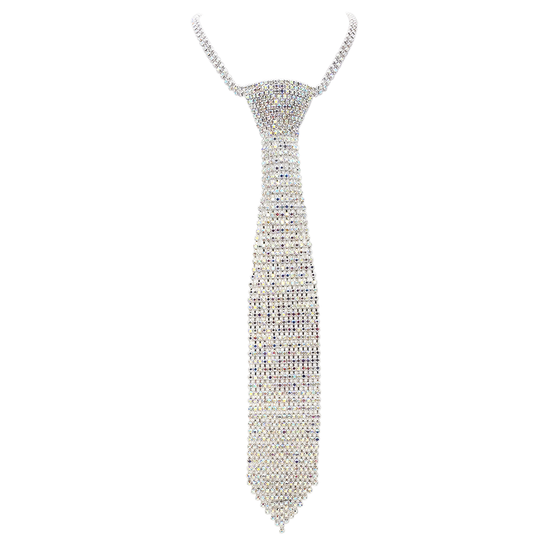 Stunning Crystal Rhinestone Necktie Necklace, 18"+3" Extender