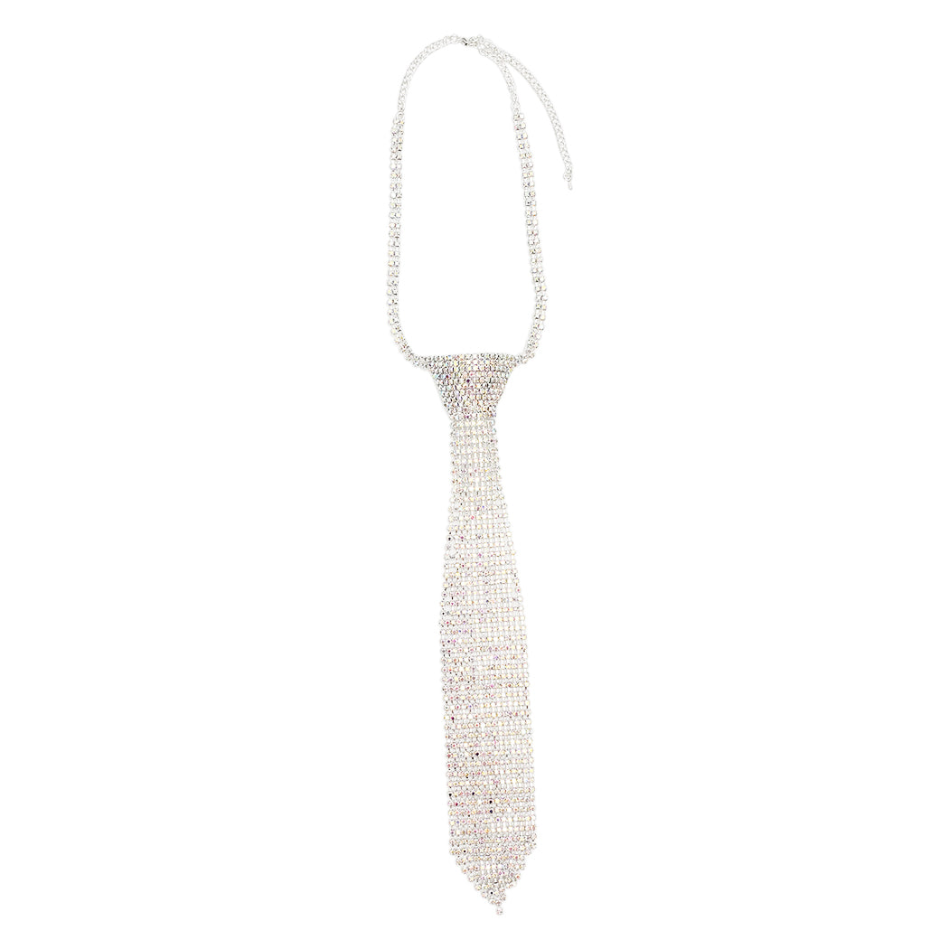 Stunning Crystal Rhinestone Necktie Necklace, 18