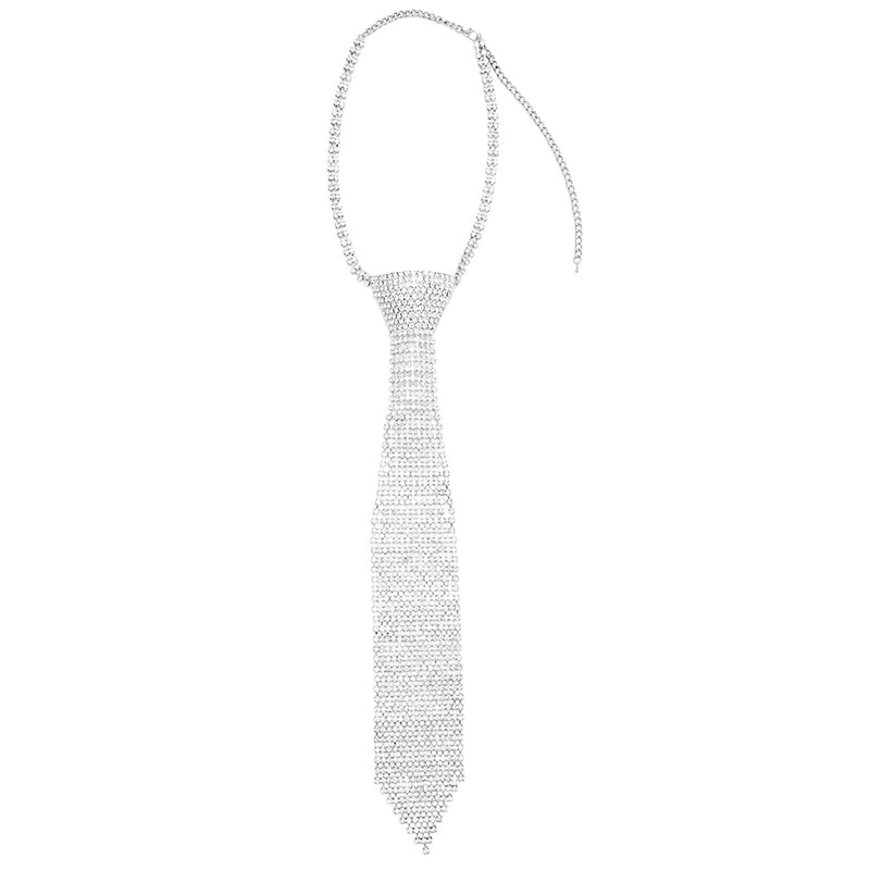 Stunning Crystal Rhinestone Necktie Necklace, 18"+3" Extender