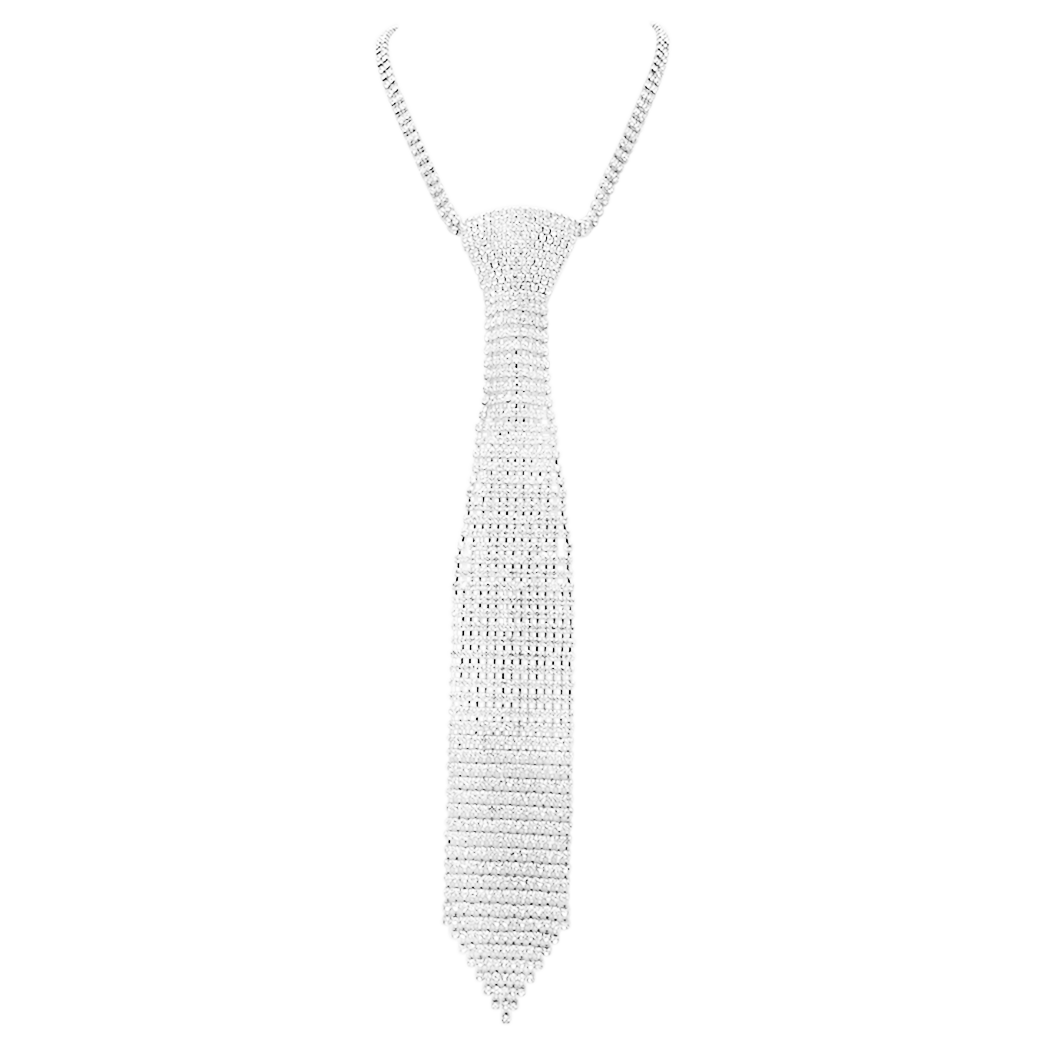 Stunning Crystal Rhinestone Necktie Necklace, 18"+3" Extender