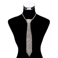 Stunning Crystal Rhinestone Necktie Necklace, 18"+3" Extender (AB Crystal Silver Tone)