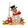 Stunning Polished Gold Tone Crystal And Enamel Winter Snowman Christmas Brooch, 2"