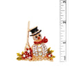 Stunning Polished Gold Tone Crystal And Enamel Winter Snowman Christmas Brooch, 2"