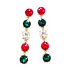 Stunning Gold Tone Linear Strand Round Cut Crystal Rhinestone Post Back Drop Earrings, 2.75" (Christmas Mix)