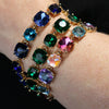 Stunning Rock Candy Colorful Large Cushion Cut Square Crystals Statement Vintage Vibes Link Bracelet, 7" (Emerald Green)