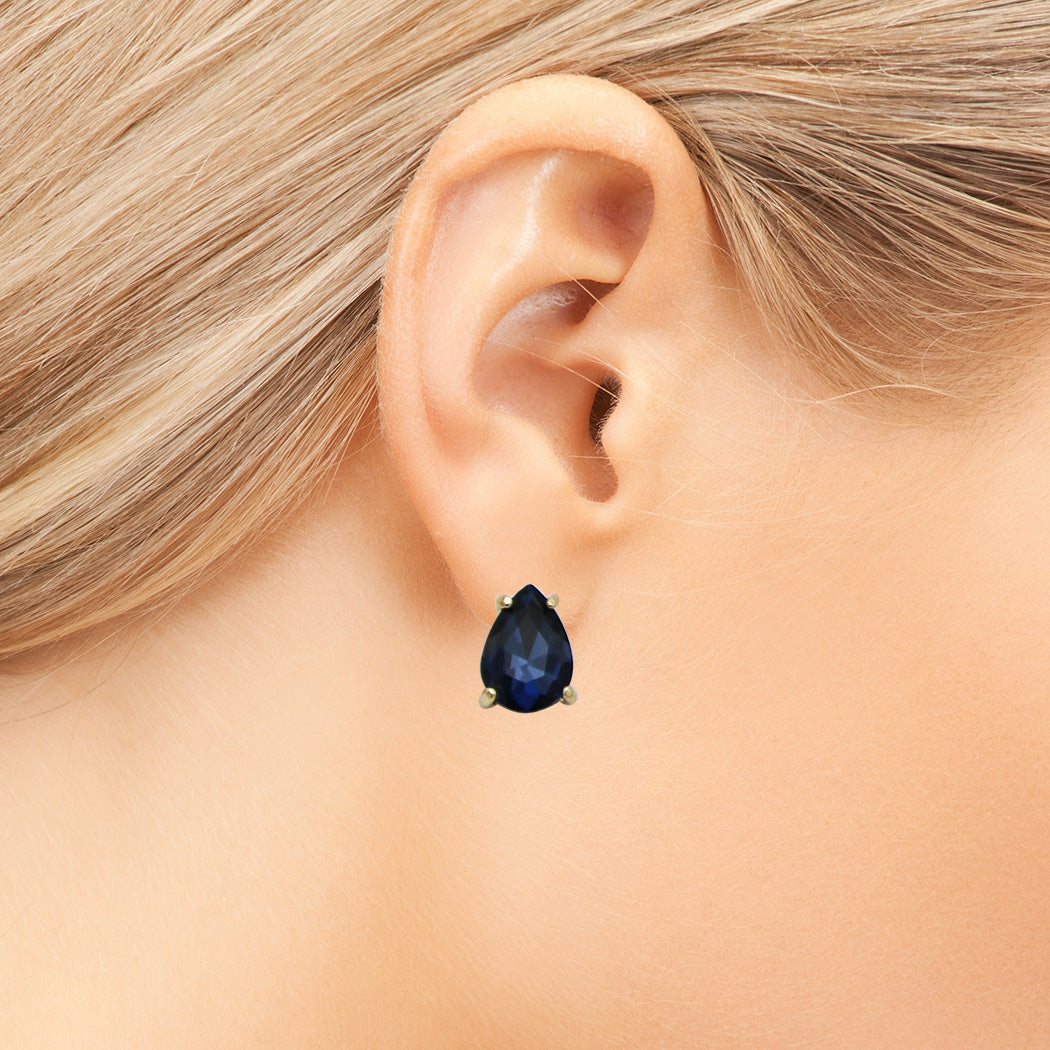Timeless Classic Colorful Teardrop Stud Earrings With Hypoallergenic Sterling Silver Post Backs, 0.55" (Montana Blue Gold Tone)