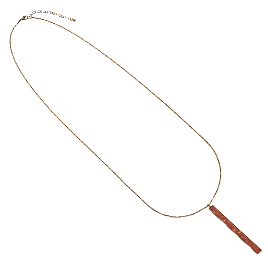 Women's Mother of Pearl Bar Pendant Extra Long Necklace 32"
