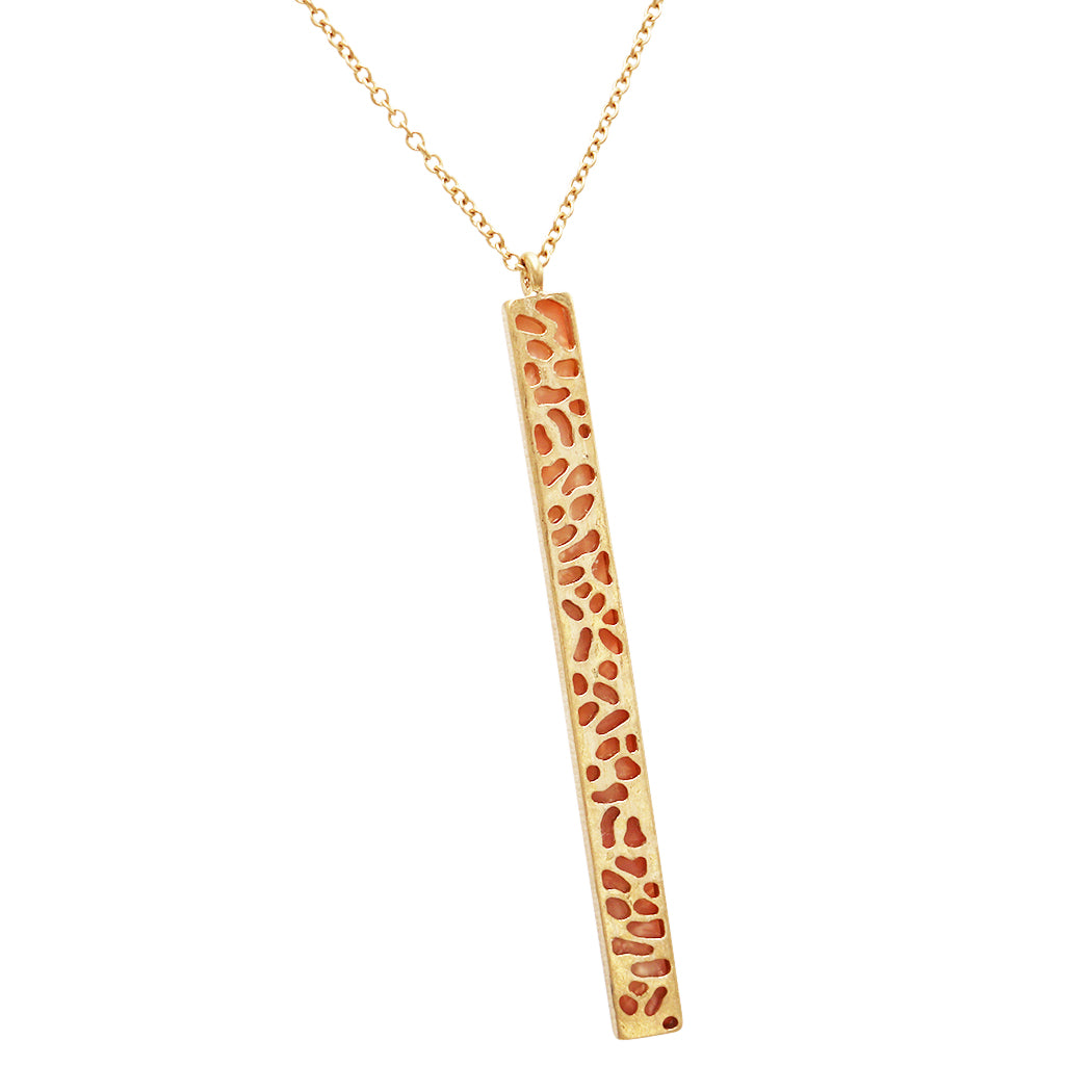 Vertical Bar Pendant Extra Long Statement Necklace (Pink)