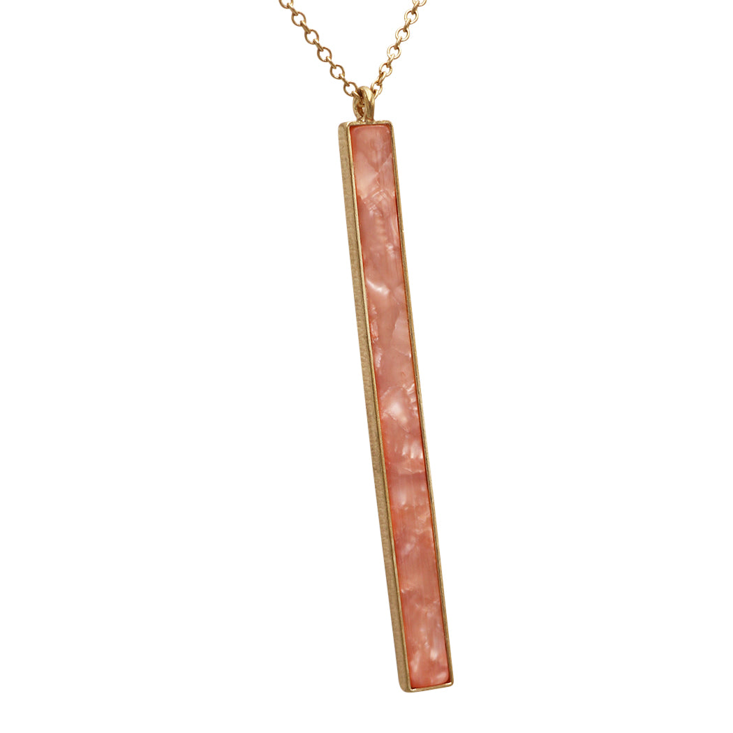 Vertical Bar Pendant Extra Long Statement Necklace (Pink)