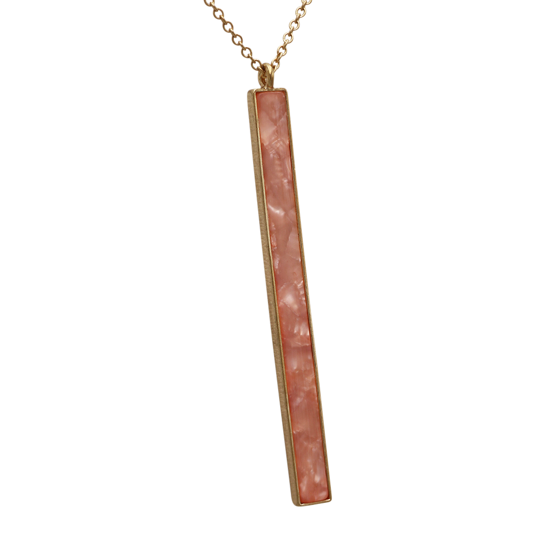 Women's Mother of Pearl Bar Pendant Extra Long Necklace 32"