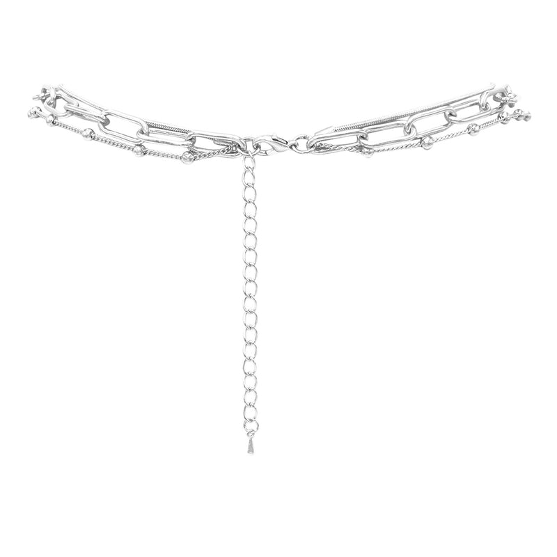 Chic Polished Multi-Strand Metal Links Chain Necklace, 21"+3" Extender (Silver Tone)