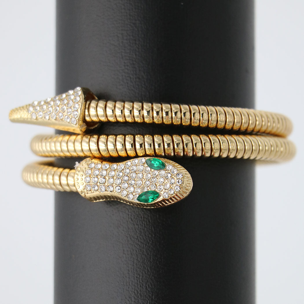 Bracciale Grosso Serpente Open Cuff In Oro - Bracciale Gioiello Boho Con Rhinestones, Regalo Per Donna, Ragazza O Mamma