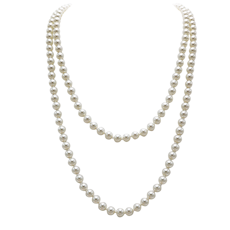 Stunning Simulated Pearl Knotted Long Endless Strand Necklace (60", Ivory, 8mm)