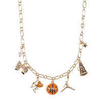 Gold Tone Basketball Charm Necklace with Bow, Pearl, Megaphone, 16-19 Inch with 3 Inch Extension