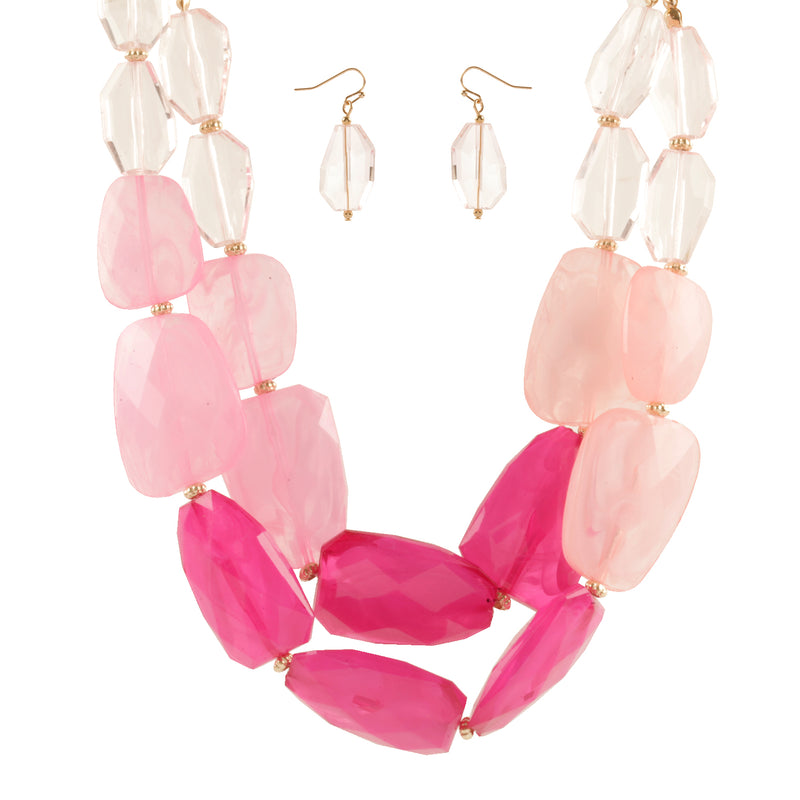Chic Ombre Polished Resin Statement Necklace Earring Set, 16"+3" Extender