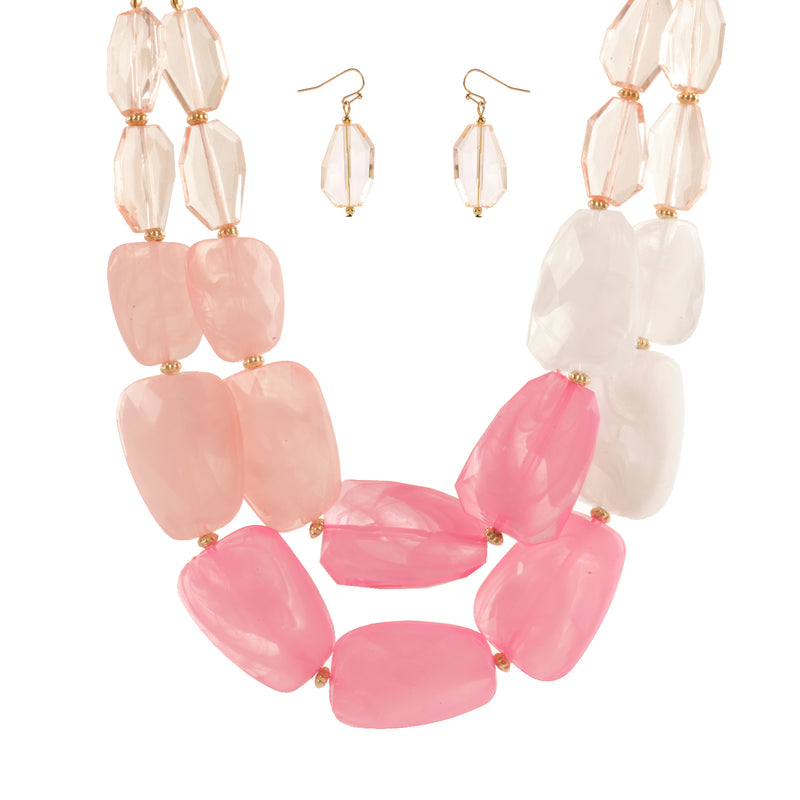 Chic Ombre Polished Resin Statement Necklace Earring Set, 16"+3" Extender