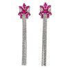 Stunning Extra Long Triple Strand Crystal Rhinestone Tassel Shoulder Duster Earrings, 5.5" (Fuchsia Pink Crystal Silver Tone)