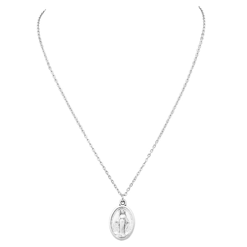 Rosemarie's Religious Gifts Women's Religious Antique Silver Tone Miraculous Medal Pendant Necklace, 18"+2" Extender