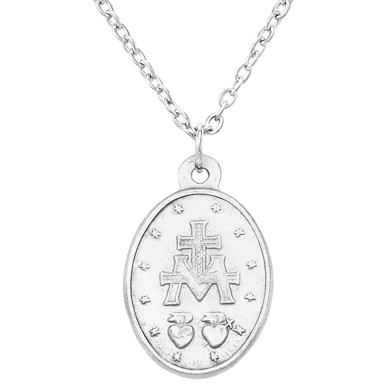 Rosemarie's Religious Gifts Women's Religious Antique Silver Tone Miraculous Medal Pendant Necklace, 18"+2" Extender