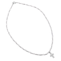 Flower Girl's Crystal Bead Religious Christian Cross Pendant Necklace, 17"