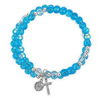 5-Decade Spiral Wrap Rosary Bracelet (Aqua Aurora Borealis Bead)