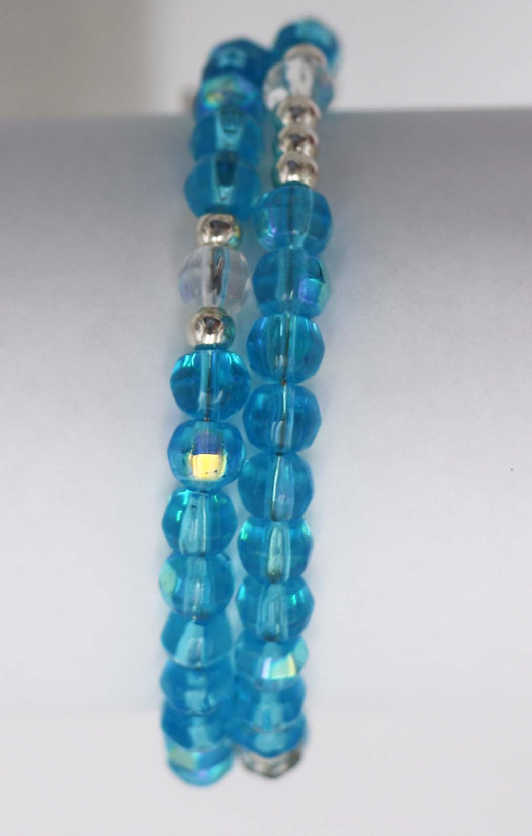 5-Decade Spiral Wrap Rosary Bracelet (Aqua Aurora Borealis Bead)