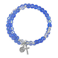 5-Decade Spiral Wrap Rosary Bracelet (Blue Aurora Borealis Bead)