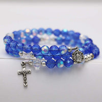 5-Decade Spiral Wrap Rosary Bracelet (Blue Aurora Borealis Bead)