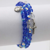 5-Decade Spiral Wrap Rosary Bracelet (Blue Aurora Borealis Bead)