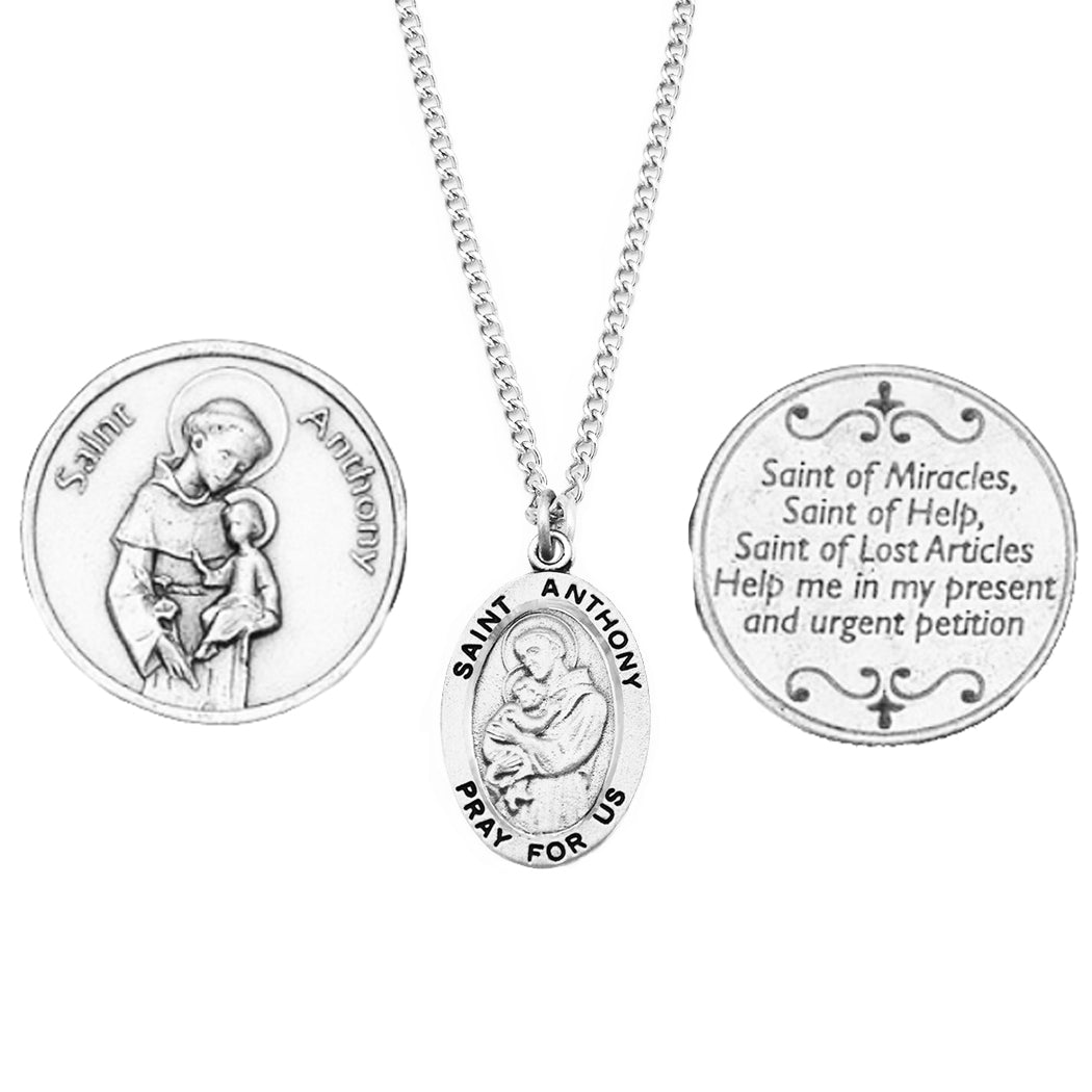 Saint Pendant Necklace and 2 Religious Pocket Tokens (St Anthony)