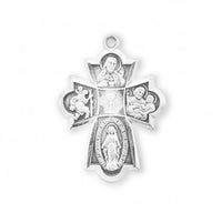 Rosemarie's Religious Gifts Sterling Silver Small Four Way Cross Confirmation Medal Pendant MADE IN THE USA 0.8" Necklace, 18"