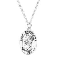 Sterling Silver Medal Pendant And Curb Chain Necklace, 24" (Saint Christopher)