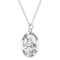 Sterling Silver Medal Pendant And Curb Chain Necklace, 24" (Saint Michael)