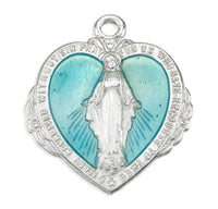 Rosemarie's Religious Gifts Sterling Silver Light Green Enameled Heart Shape Miraculous Medal of Mary Pendant Necklace, 20" MADE IN THE USA