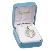 Rosemarie's Religious Gifts Sterling Silver Light Green Enameled Heart Shape Miraculous Medal of Mary Pendant Necklace, 20" MADE IN THE USA